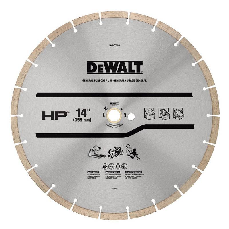 Wet & Dry-Cut Saw Blades, Blade Diameter (Inch): 14 , Blade Material: Diamond-Tipped , Blade Thickness (Inch): 1/8 , Arbor Hole Diameter (Inch): 1  MPN:DW47410
