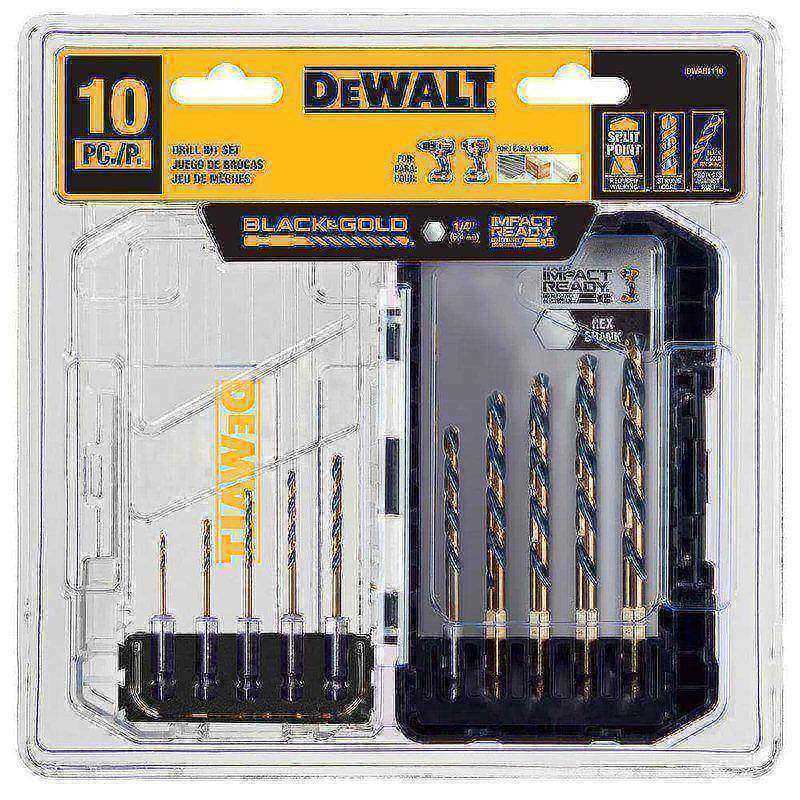 Drill Bit Sets, Drill Bit Set Type: Hex Shank Drill Bits , Number of Pieces: 10.000 , Tool Material: Steel , Shank Type: Hex Shank , Coating/Finish: Gold MPN:DWAH1110