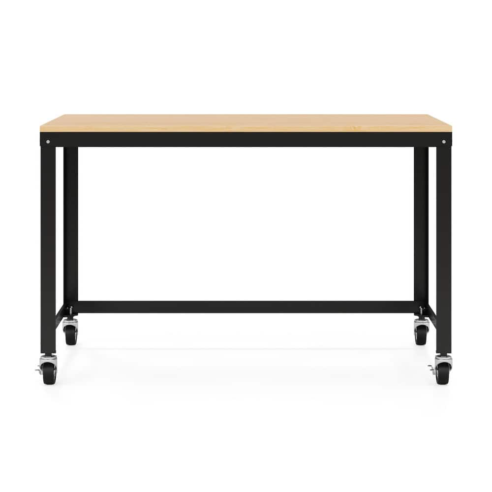 Steel Base Computer Desk: Woodgrain Laminate Top, Black & Maple MPN:24971