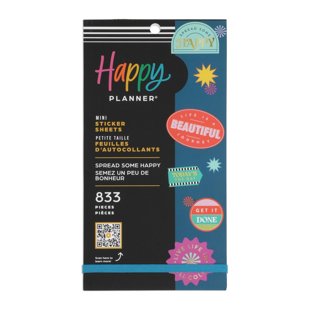 Happy Planner Spread Some Happy Mini Planner Stickers, 9inH x 4-3/4inW x 1/4inD, Assorted Colors, Pack Of 833 Stickers (Min Order Qty 4) MPN:SVP130-209