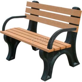 Polly Products Econo Mizer 4' Backed Bench w/ Arms Cedar Bench/Brown Frame ASM-EM4BA-02-BN/CD