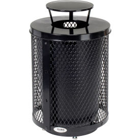 GoVets™ Outdoor Diamond Steel Trash Can W/Rain Bonnet Lid & Base 36 Gallon Black 926BKD261