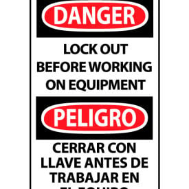 Bilingual Machine Labels - Danger Lockout Before Working On Equipment ESD377AP