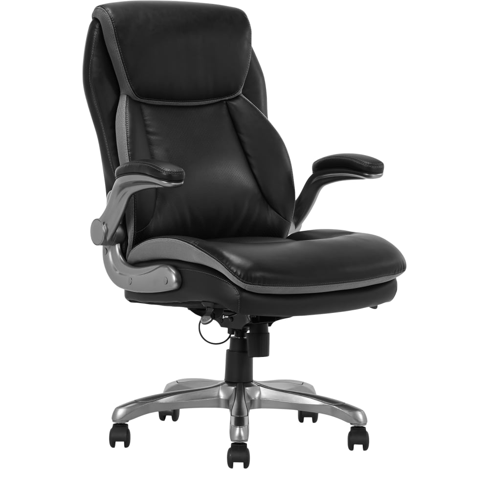 Serta Smart Layers Brinkley Ergonomic Bonded Leather High-Back Executive Office Chair, Black/Silver MPN:52153