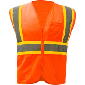 GSS Safety 1006 Standard Class 2 Two Tone Mesh Zipper Safety Vest Orange Medium 1006-MD