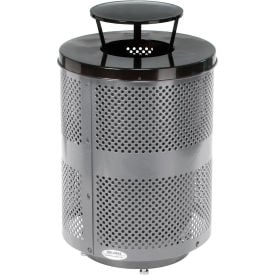 GoVets™ Outdoor Perforated Steel Trash Can W/Rain Bonnet Lid & Base 36 Gallon Gray 927GYD261