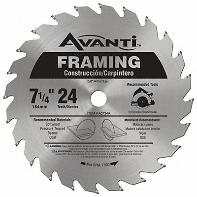 Circular Saw Blade Blade Dia 7-1/4 in. MPN:A0724A