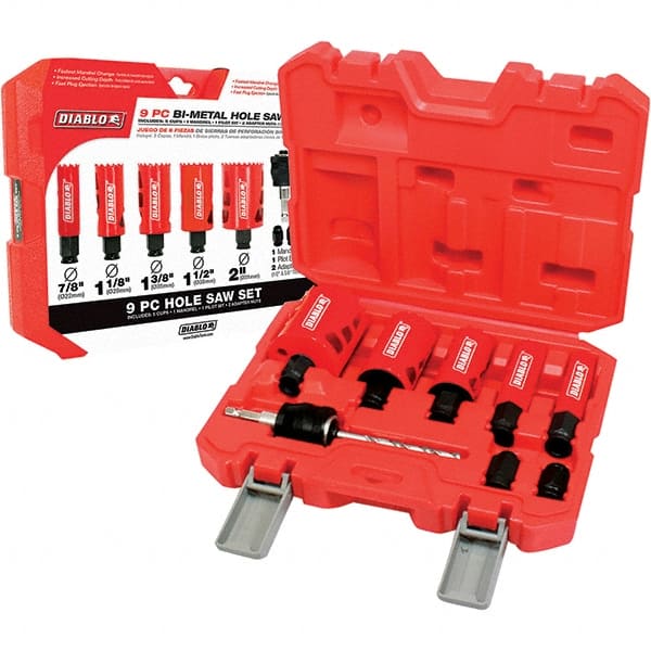 General Purpose Hole Saw Kit: 9 Pc, 7/8 to 2