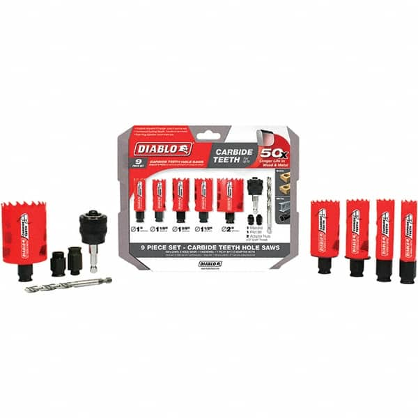 General Purpose Hole Saw Kit: 9 Pc, 1 to 2