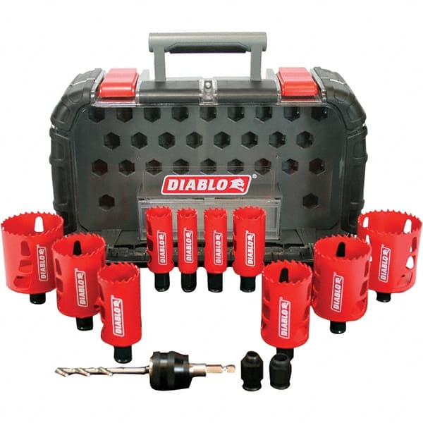 General Purpose Hole Saw Kit: 14 Pc, 7/8 to 2-9/16