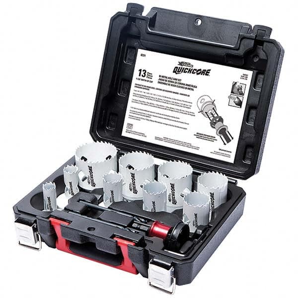 General Purpose Hole Saw Kit: 13 Pc, 3/4 to 2-1/2