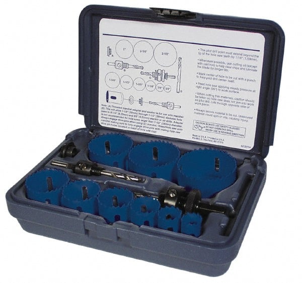 Lockset Hole Saw Kit: 9 Pc, 7/8 to 1-3/4