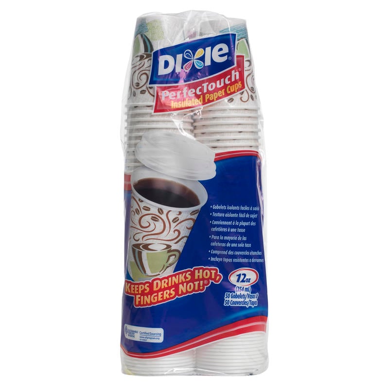 Dixie PerfecTouch Hot Cups And Lids, 12 Oz, Multicolor, Pack Of 50 Cups And Lids (Min Order Qty 3) MPN:5342COMBO600