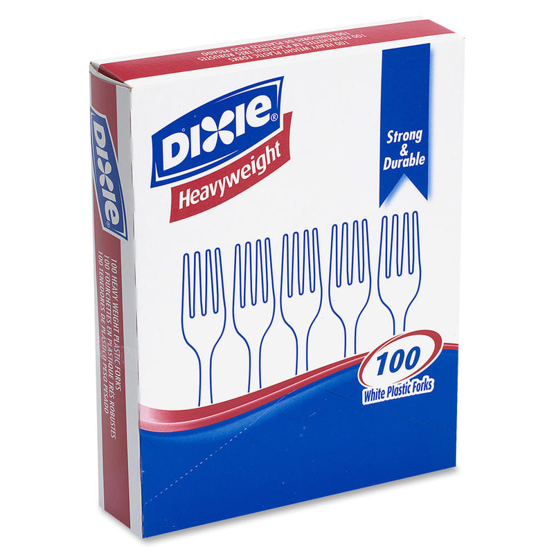Dixie Heavyweight Utensils, Forks, White, Box Of 100 Forks (Min Order Qty 9) MPN:FH207