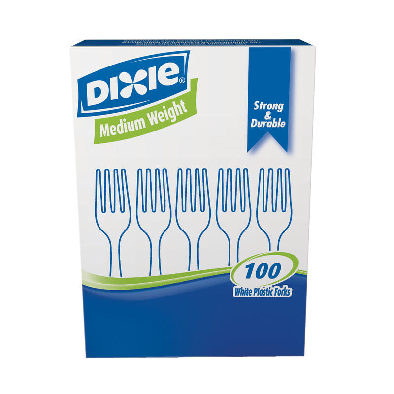 Dixie Plastic Utensils, Medium-Weight Forks, White, Box Of 100 Forks (Min Order Qty 12) MPN:FM207