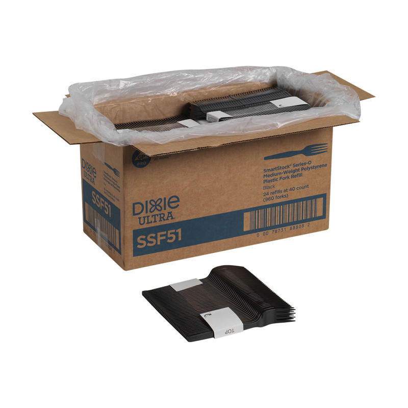 DIXIE HEAVY-WEIGHT POLYSTYRENE DISPOSABLE PLASTIC FORKS GRAB-N-GO BY GP PRO (GEORGIA-PACIFIC), BLACK, 10 PACKS PER CASE MPN:SSF51