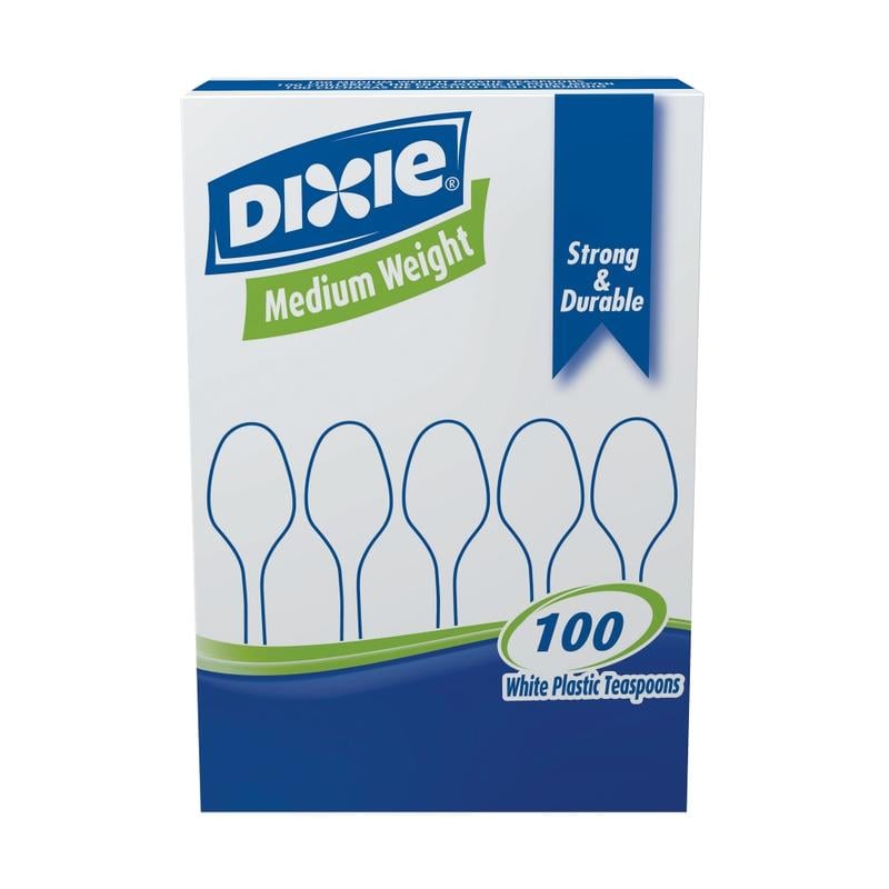 Dixie Plastic Utensils, Medium-Weight Teaspoons, White, Box Of 100 Teaspoons (Min Order Qty 12) MPN:TM207
