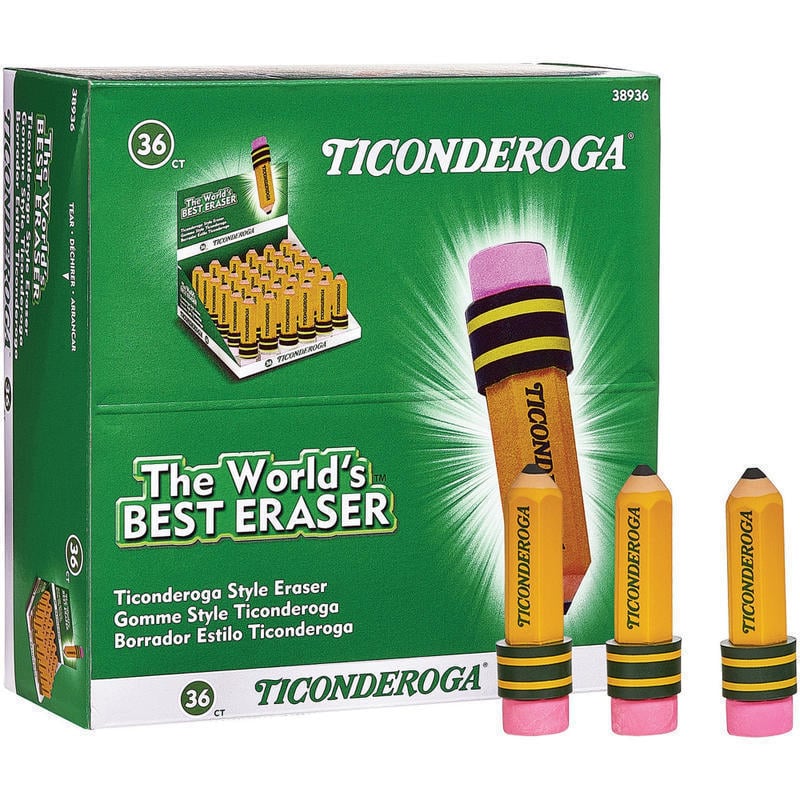 Ticonderoga Pencil-Shaped Erasers - Yellow - Pencil - 36 / Box - Latex-free, Smudge-free, Non-toxic (Min Order Qty 2) MPN:38936