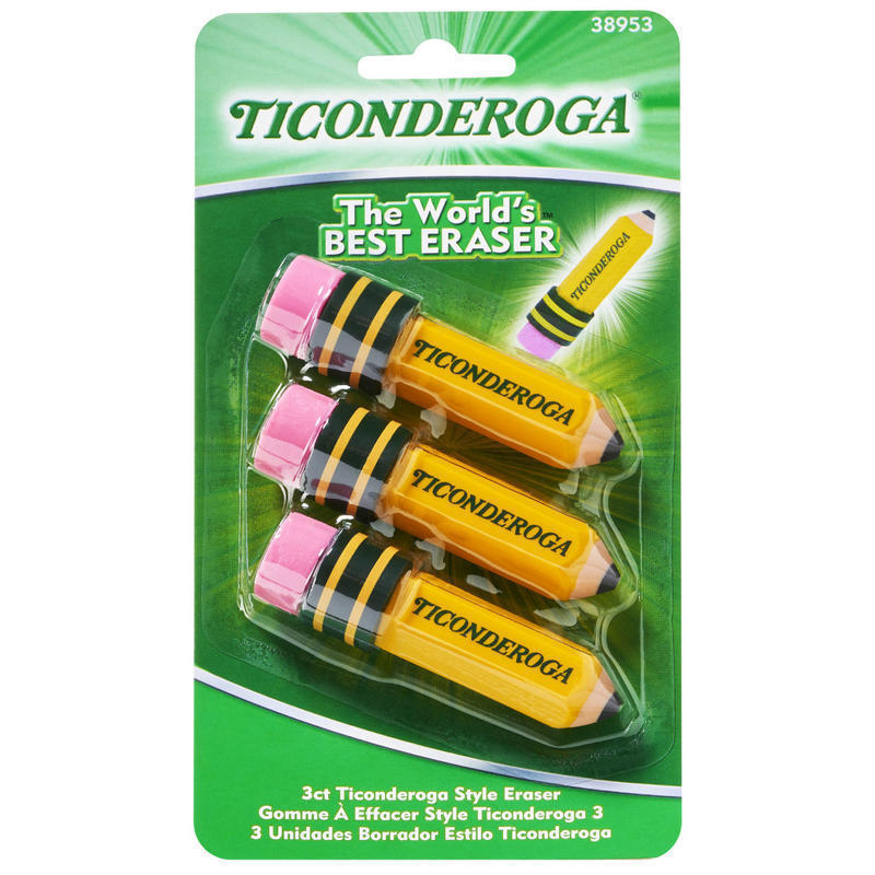 TICONDEROGA  Erasers, Pencil Shaped, Yellow, 3 ct (38953) (Min Order Qty 23) MPN:38953