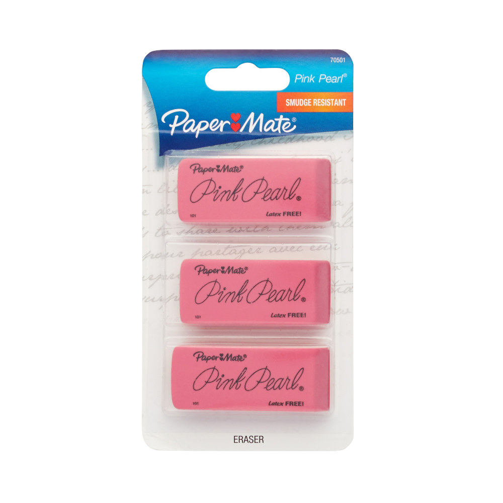 Paper Mate Pink Pearl Erasers, Large, Pack Of 3 (Min Order Qty 20) MPN:70501