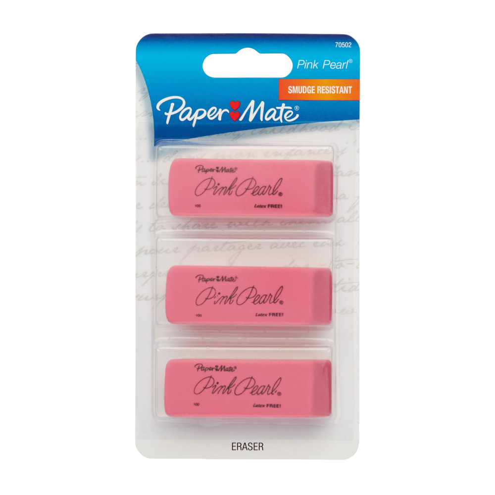 Paper Mate Pink Pearl Erasers, Medium, Pack Of 3 (Min Order Qty 44) MPN:70502