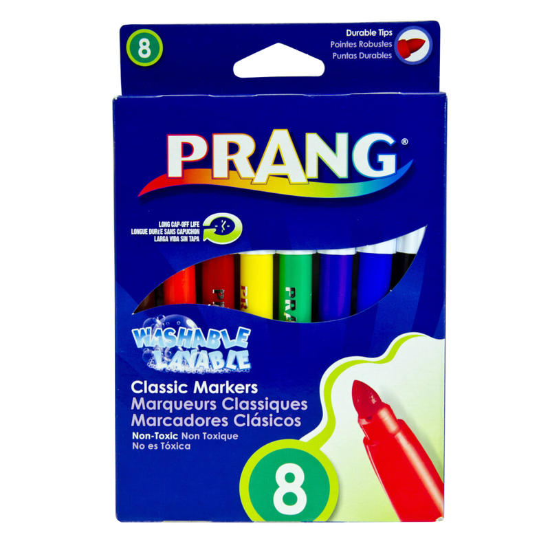 Prang Classic Color Washable Art Markers, Conical Tip, Assorted Colors, Pack Of 8 (Min Order Qty 9) MPN:80680