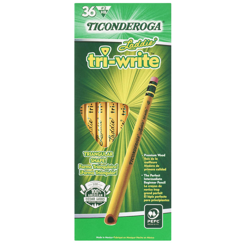 Ticonderoga Laddie Tri-Write Triangular No. 2 Pencils, #2 Lead, Soft, Pack of 36 (Min Order Qty 5) MPN:13042