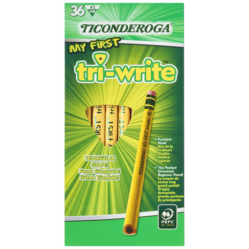 Ticonderoga My First Tri-Write Triangular No. 2 Pencils, #2 Lead, Soft, Pack of 36 (Min Order Qty 4) MPN:13082