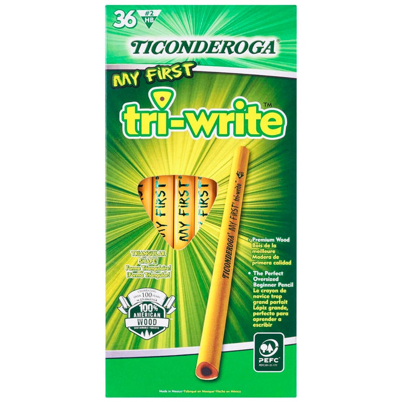 Ticonderoga Tri-Write Beginners Pencils, #2 Lead, Soft, Pack of 36 (Min Order Qty 5) MPN:13084