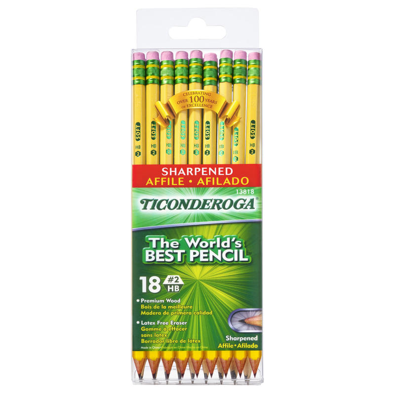 Ticonderoga Pencils, Presharpened, #2 Lead, Soft, Pack of 18 (Min Order Qty 15) MPN:13818