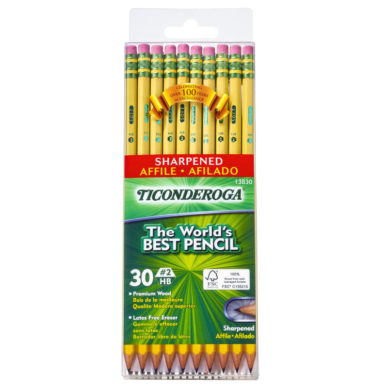 Ticonderoga Pencils , Pre-Sharpened, #2 Soft Lead, Yellow Barrel, Box Of 30 (Min Order Qty 10) MPN:13830