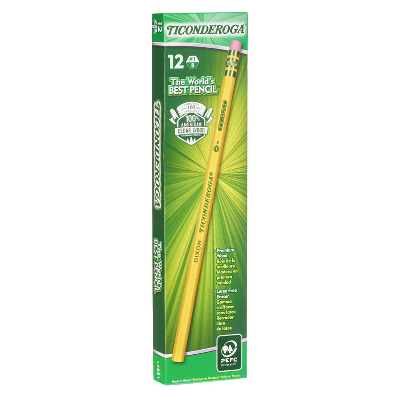 Ticonderoga Wood Case #1 Pencils, B Extra-Soft Lead, Yellow Barrel, Box Of 12 (Min Order Qty 13) MPN:13881