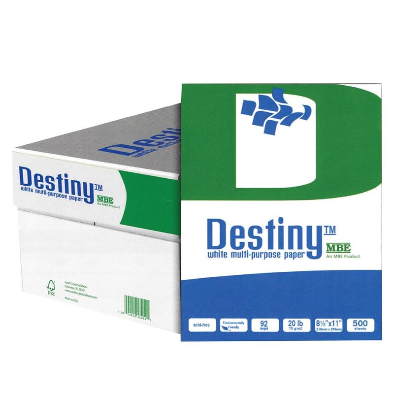 Destiny Multi-Use Printer & Copy Paper, 10 Reams, White, Letter (8.5in x 11in), 5000 Sheets Per Case, 20 Lb, 92 Brightness MPN:PACZP2611