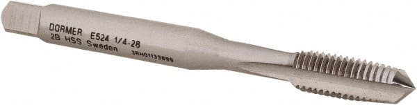 Straight Flute Tap: 1/4-28 UNF, 3 Flutes, Taper, 2B Class of Fit, High Speed Steel, Bright/Uncoated MPN:5976306
