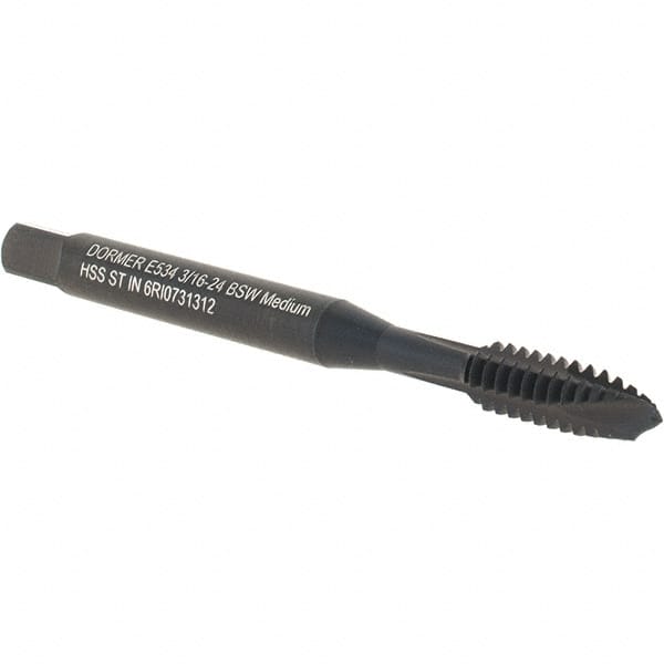 Spiral Point Tap: 3/16-24 BSW, 3 Flutes, Plug Chamfer, Medium Class of Fit, High-Speed Steel, Steam Oxide Coated MPN:5976539