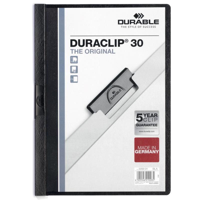 Durable Duraclip 30 Report Covers, 8 1/2in x 11in, Black (Min Order Qty 21) MPN:220301