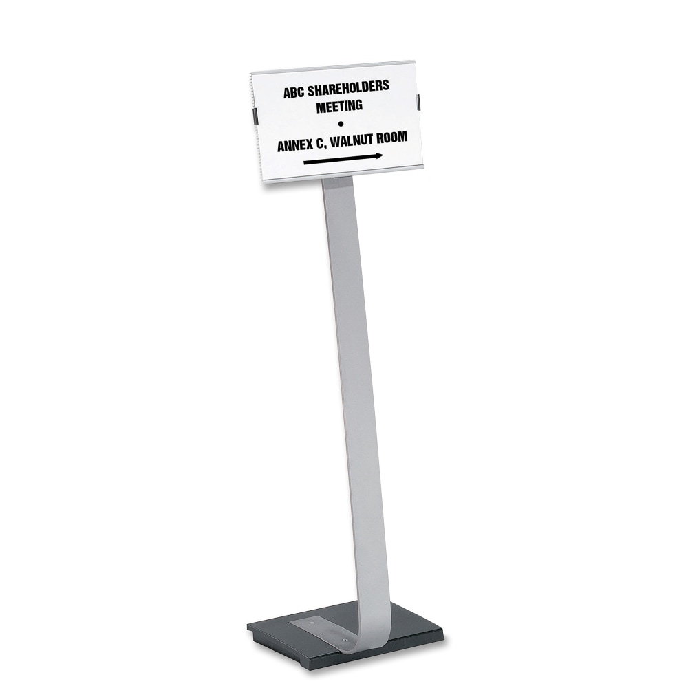 Durable Info Sign Duo Floor Sign Stand, 46 1/2inH x 11inW x 11 1/2inD, Black/Silver MPN:481423