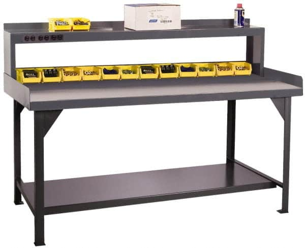 Stationary Workbench with Shelf Riser: Textured Gray MPN:DWB-3060-BE-RSR