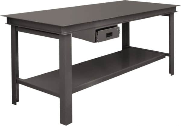 Stationary Heavy-Duty Workbench with Drawer: Textured Gray MPN:HWB-3660-177D-9