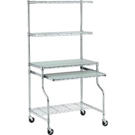 GoVets™ Chrome Wire Shelf Mobile Computer LAN Workstation 31-1/2