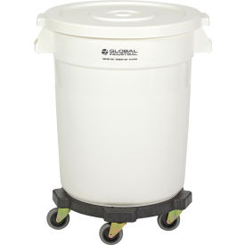 GoVets™ Plastic Trash Can with Lid & Dolly - 20 Gallon White 458WHB240