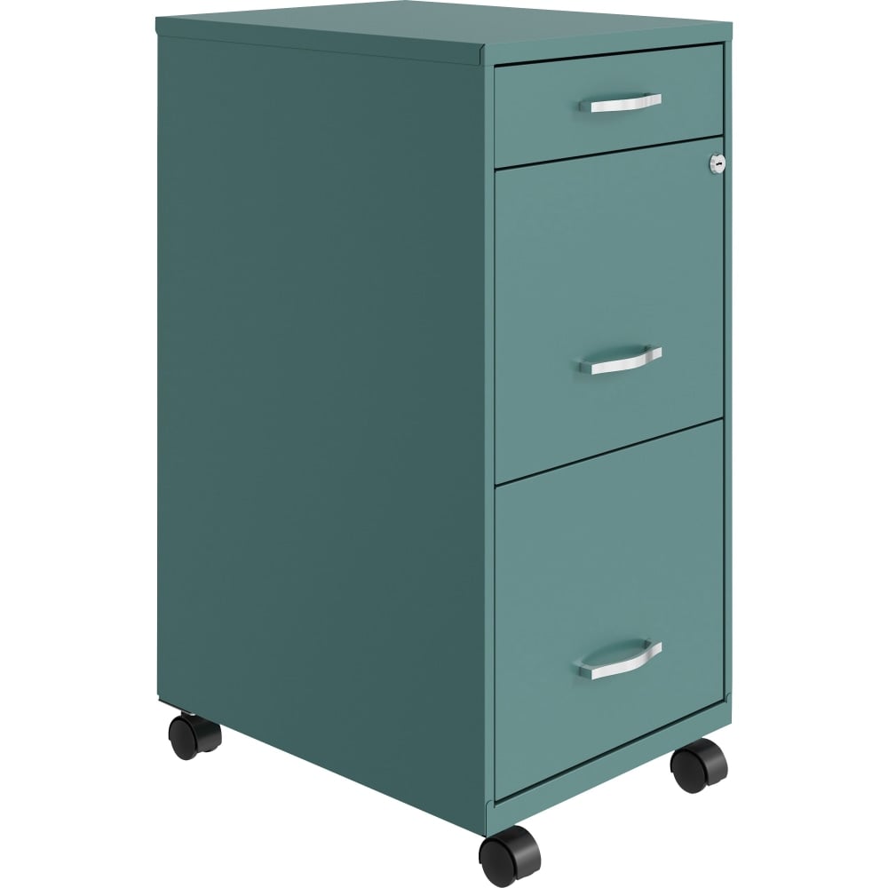 LYS SOHO Mobile File Cabinet - 14.3in x 18in x 29.5in - 3 x Drawer(s) for File, Accessories - Letter - Vertical - Glide Suspension, Locking Drawer, Recessed Handle, Mobility, Casters - Teal - Baked Enamel - Steel - Recycled MPN:VF318BMTL