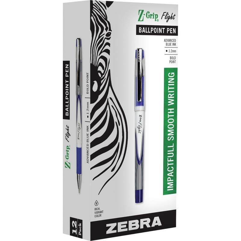 Zebra Pen Z-Grip Flight Stick Pens, Pack Of 12, Bold Point, 1.2 mm, Blue Ink (Min Order Qty 5) MPN:21820