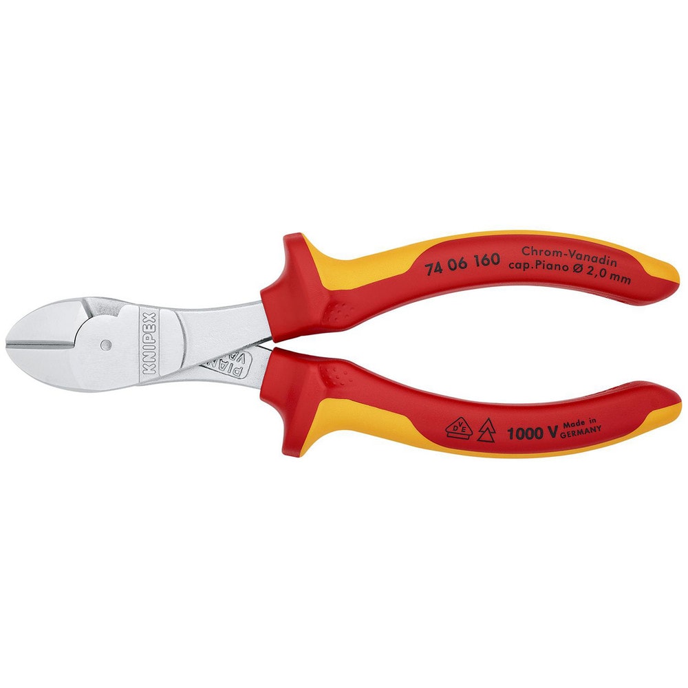 Cutting Pliers, Insulated: Yes , Overall Length (Inch): 5-1/2in , Head Style: Cutter, Diagonal , Cutting Style: Bevel , Handle Color: Red, Yellow  MPN:74 06 160