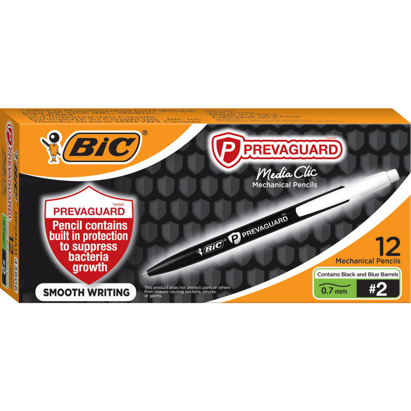 BIC Prevaguard Mechanical Pencil with antimicrobial additive, 0.7 mm, #2, Black Barrel, Pack Of 12 Pencils (Min Order Qty 5) MPN:MPCMA11-BLK