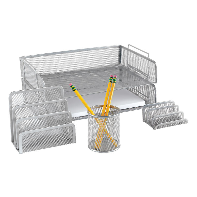 Brenton Studio Silver Mesh Desk Accessory Set (Min Order Qty 6) MPN:DSN-736A