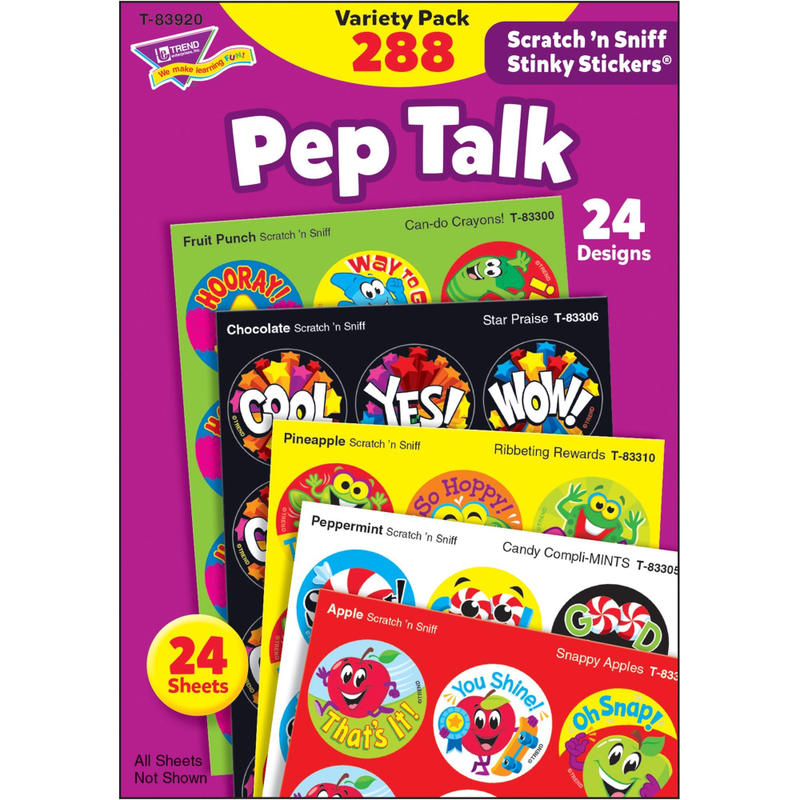 Trend Pep Talk Scratch N Sniff Stinky Stickers - (Unicorn, Country Critters, Ribbeting Rewards, Candy Compli-MINTS, Snappy Apples, Star Praise) Shape - 288 / Pack (Min Order Qty 5) MPN:83920