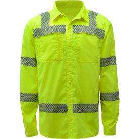 GSS Safety Class 3 New Designed Lightweight Shirt Rip Stop Bottom Down Shirt w/SPF 50+ Lime-4XL 7505-4XL