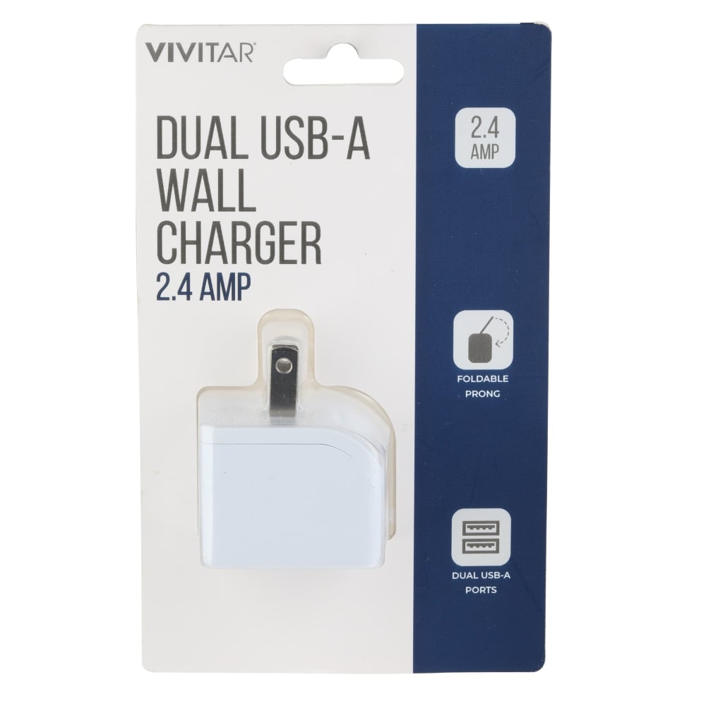 Vivitar Dual USB-A Wall Charger, White, NIL6002-WHT-STK-24 (Min Order Qty 14) MPN:NIL6002-WHT-STK-24