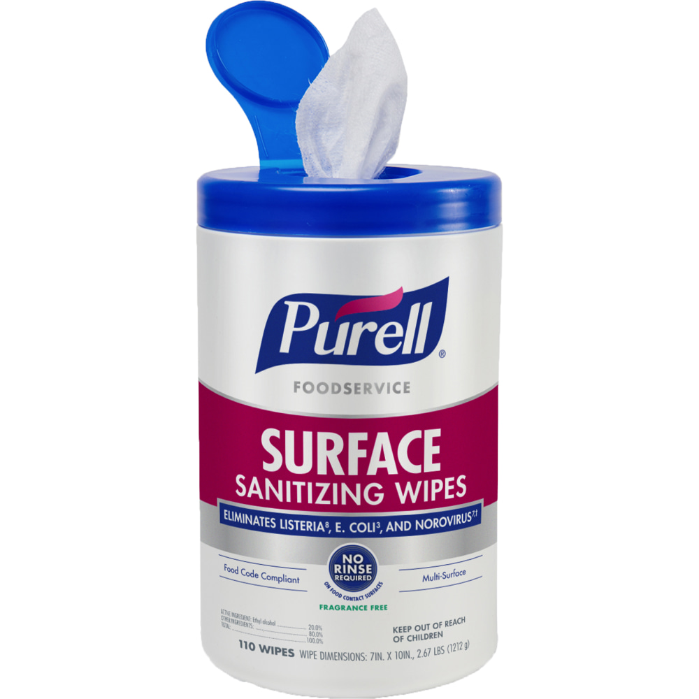 Purell Foodservice Surface Sanitizing Wipes, 110 Wipes (Min Order Qty 4) MPN:9341-06EA